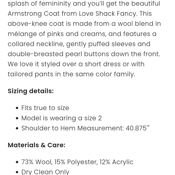 LoveShackFancy Armstrong Coat Pink Hills Tweed. - Picture 16 of 16